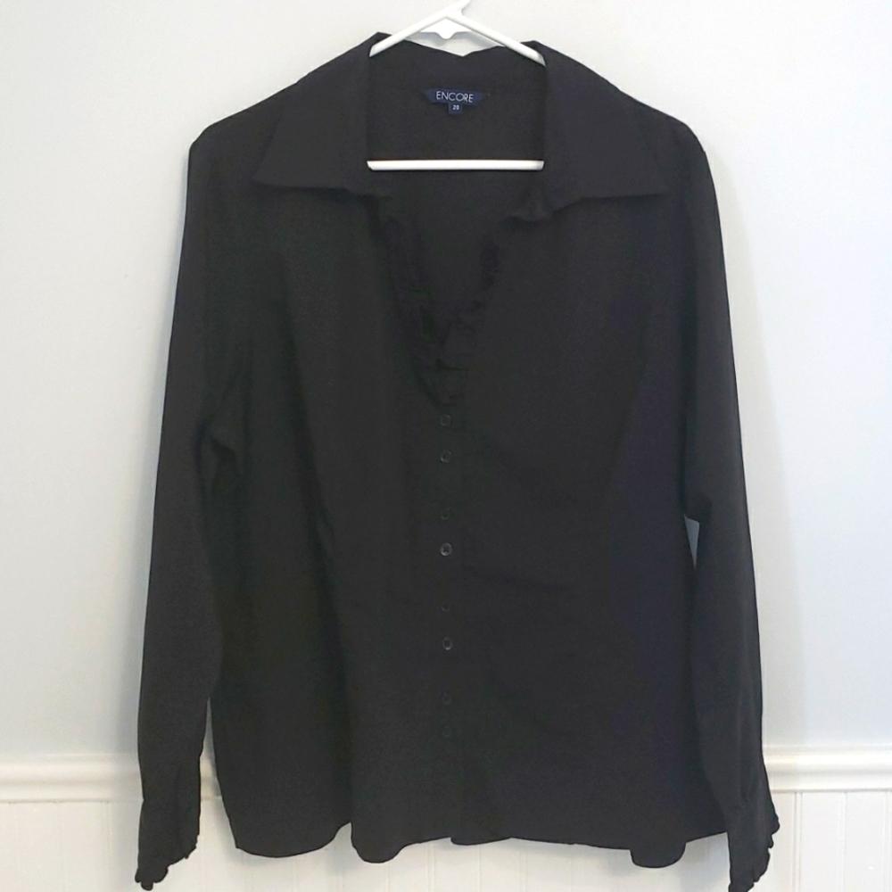 Encore Black Button Up Ruffle Top